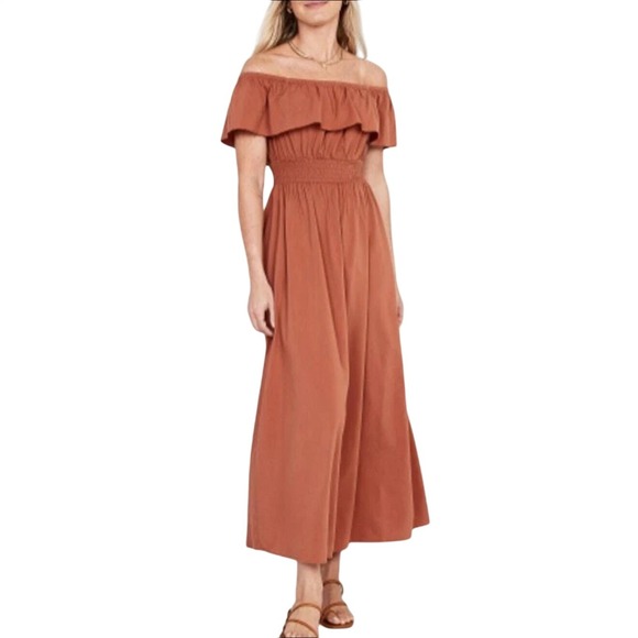 Old Navy Womens Boho Maxi Dress M Off the Shoulder Smocked Cottagecore Peasant - Picture 1 of 9